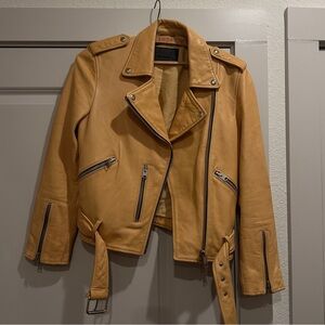 AllSaints Balfern Sheep Leather Pale Yellow Biker Moto Jacket US 6